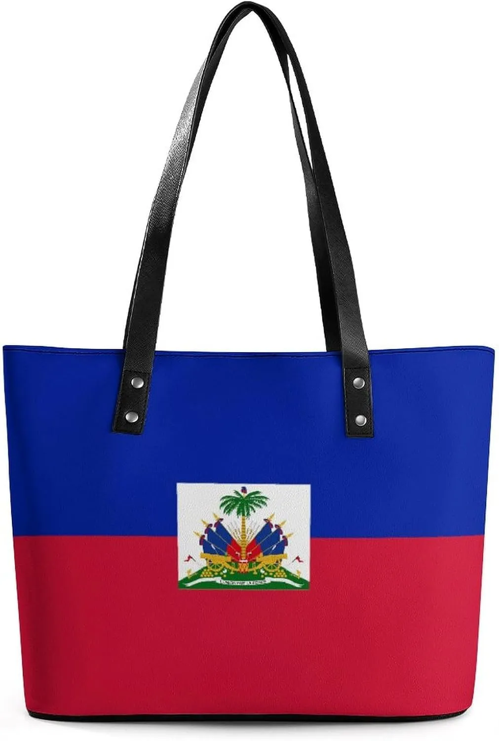 Haiti Flag Leather Handbag Women Large Tote Bag with Zipper Perfect for Work
