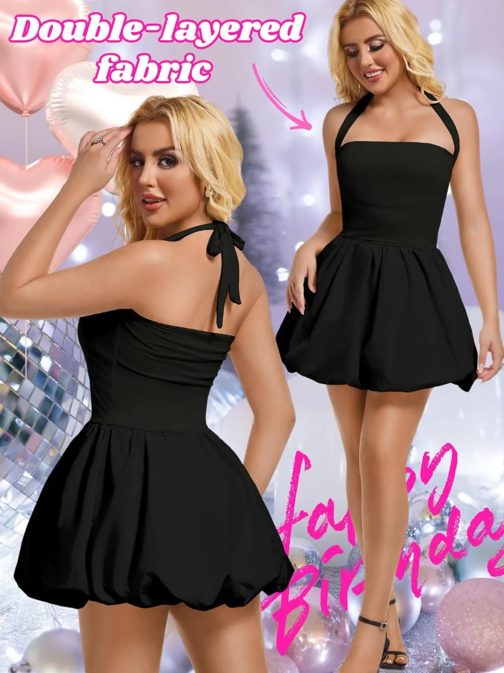 Halter Mini Bubble Dress, Date Night Birthday Homecoming, Coquette Short Corset for Women, Sexy Cute Going Out