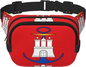 Hamburg Flag Square double - layer fanny pack with adjustable shoulder strap - travelling fanny pack - perfect for outdoor sports