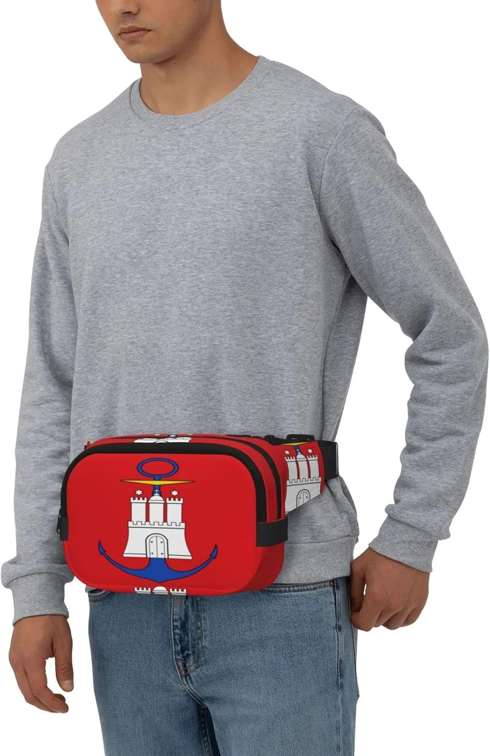 Hamburg Flag Square double - layer fanny pack with adjustable shoulder strap - travelling fanny pack - perfect for outdoor sports