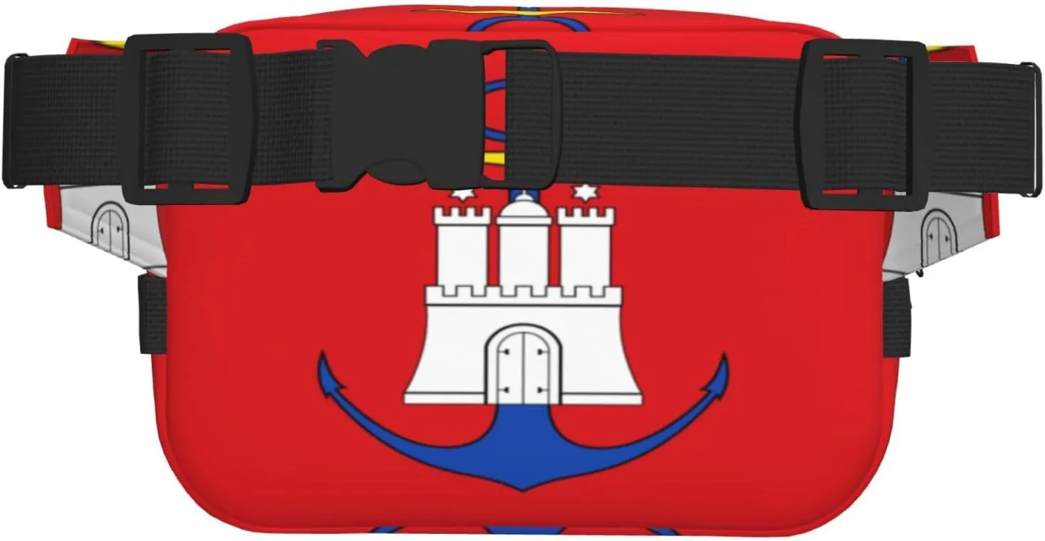Hamburg Flag Square double - layer fanny pack with adjustable shoulder strap - travelling fanny pack - perfect for outdoor sports