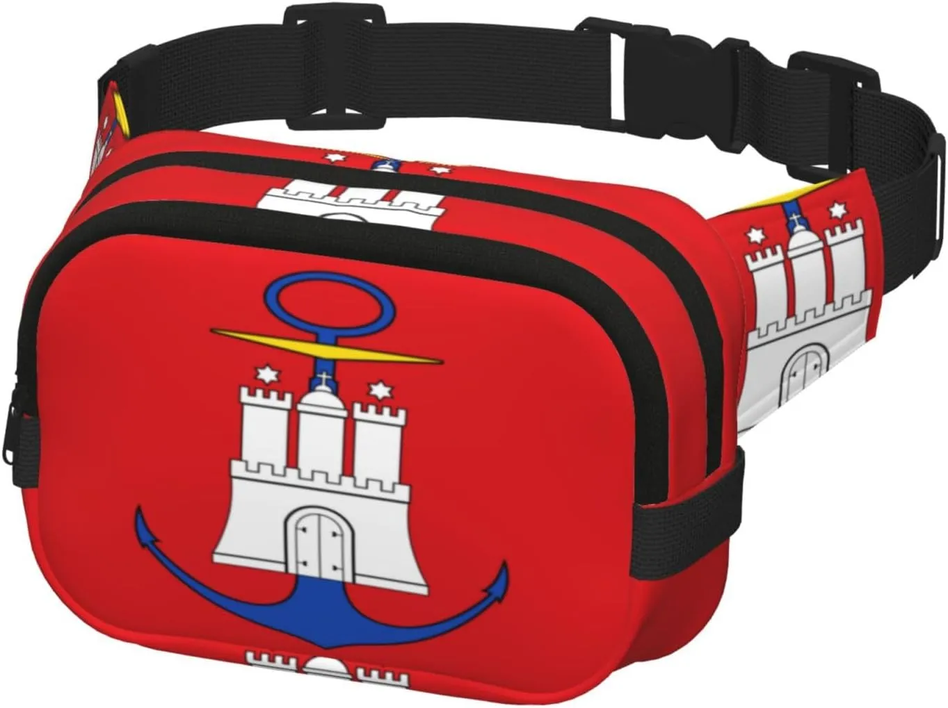 Hamburg Flag Square double - layer fanny pack with adjustable shoulder strap - travelling fanny pack - perfect for outdoor sports