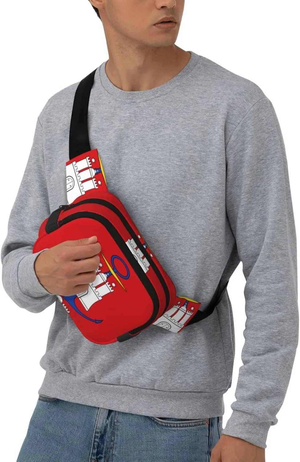 Hamburg Flag Square double - layer fanny pack with adjustable shoulder strap - travelling fanny pack - perfect for outdoor sports