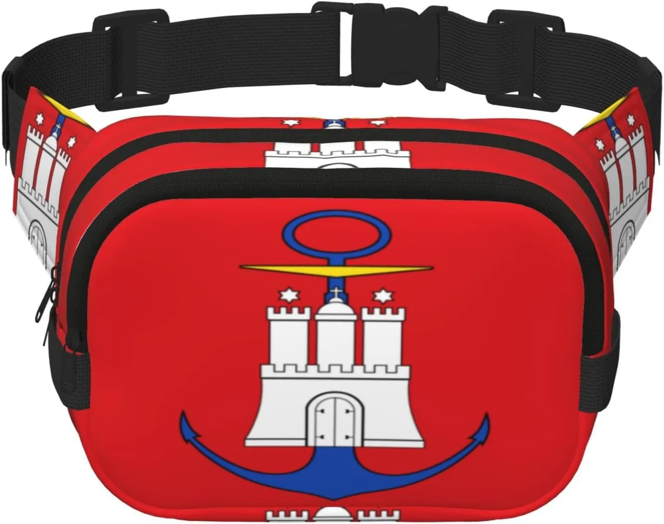 Hamburg Flag Square double - layer fanny pack with adjustable shoulder strap - travelling fanny pack - perfect for outdoor sports
