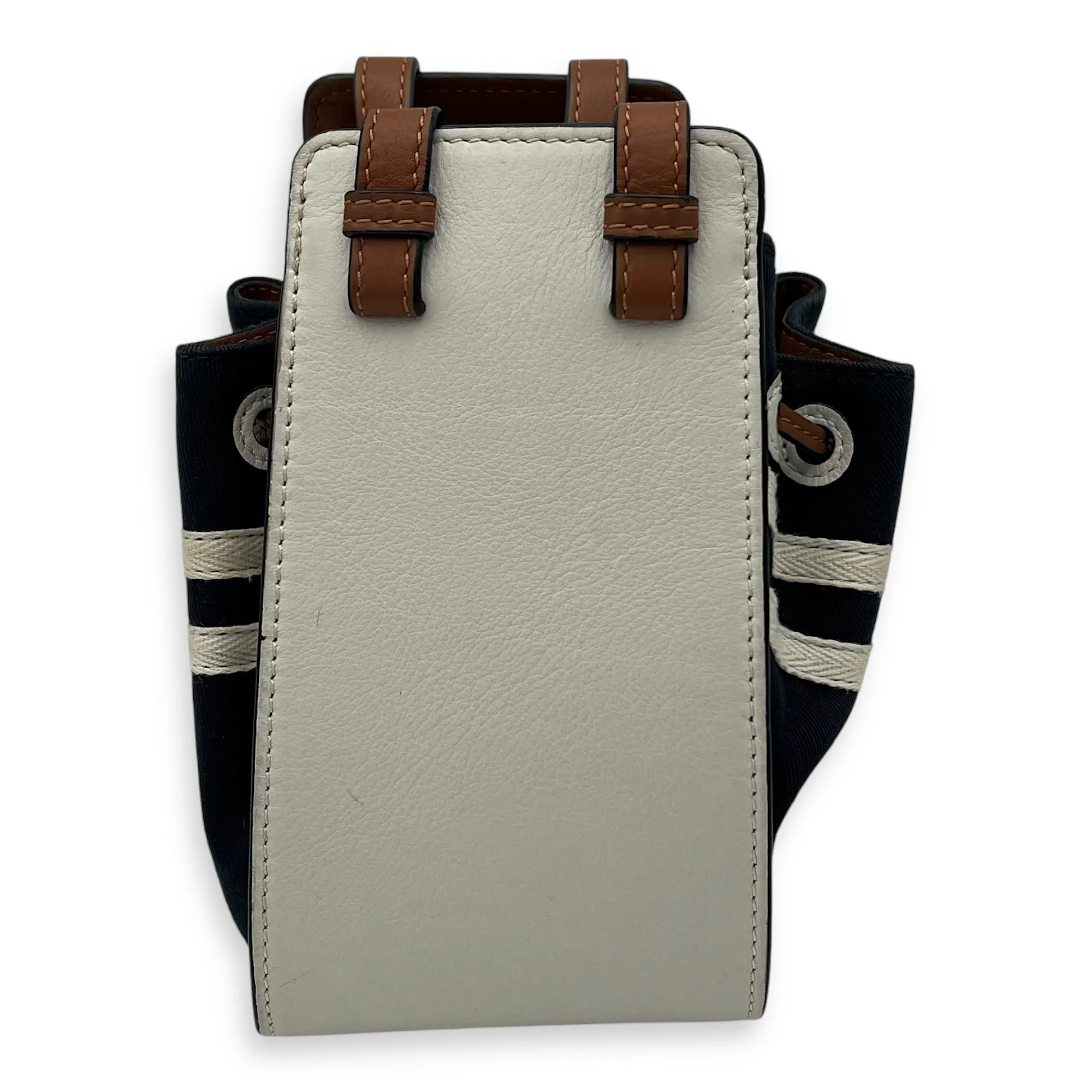 Hammock Mini White Top Handle Bag in Calfskin and Canvas, Silver hardware