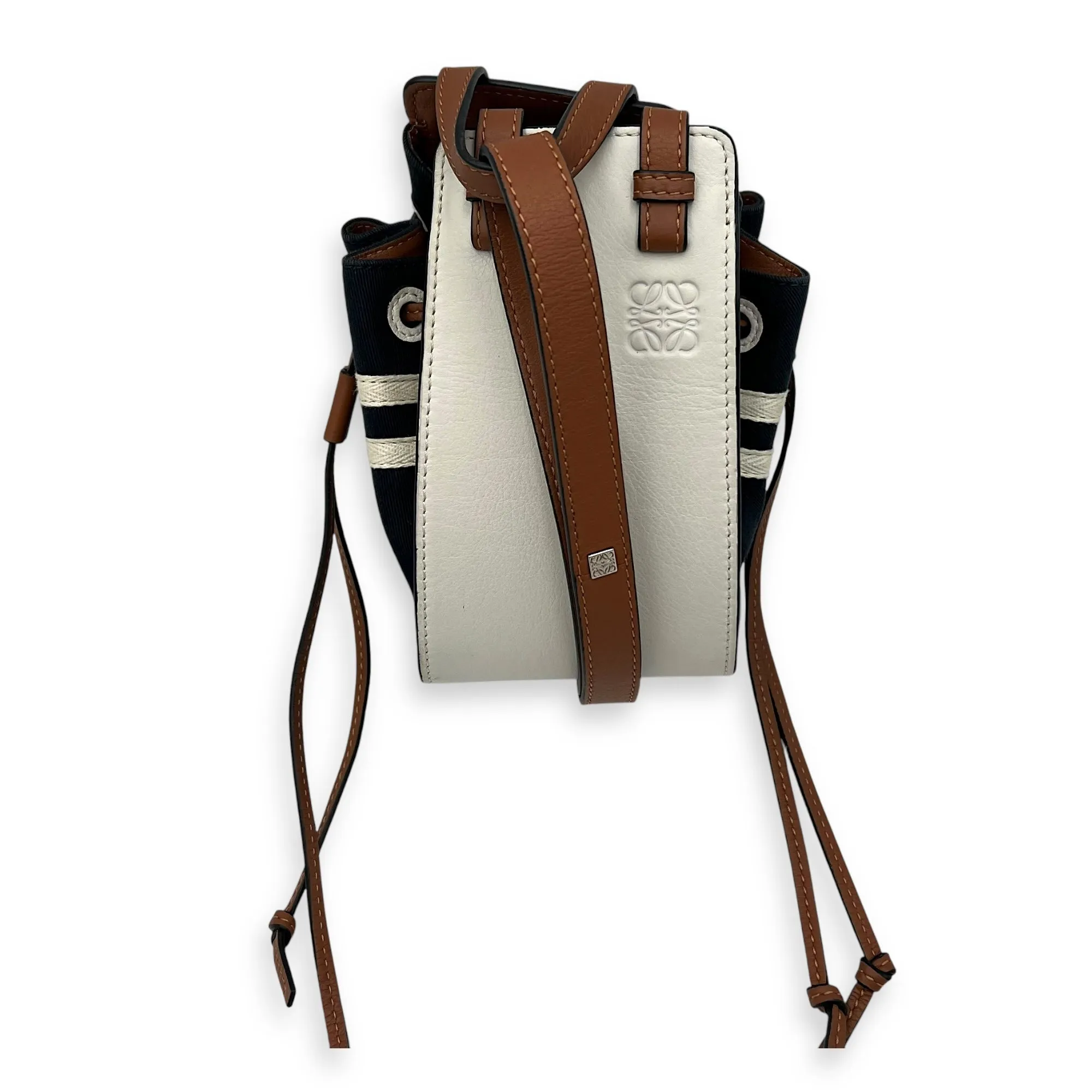 Hammock Mini White Top Handle Bag in Calfskin and Canvas, Silver hardware