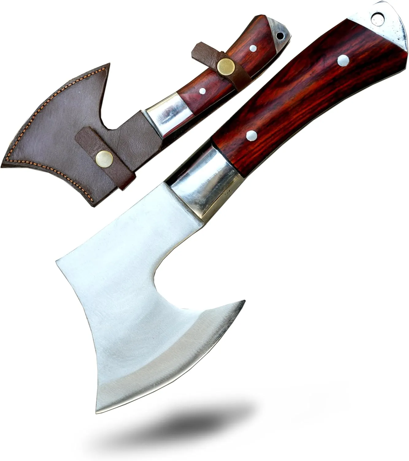 Hand-Forged Tomahawk Axe | 12-Inch Hunting & Camping Hatchet | High-Carbon Steel Blade | Full-Tang, Water-Tempered, Razor-Sharp | Rosewood Handle with Leather Sheath