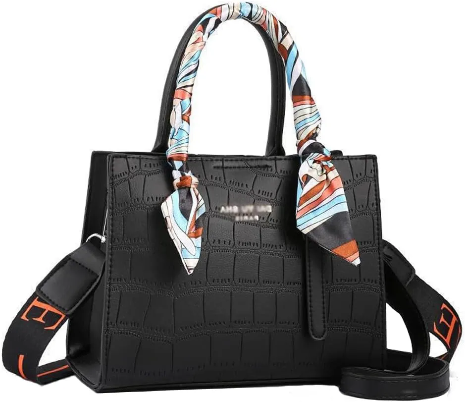 Handbag for Women Leather Top Handle Handbag Ribbon Handle Handbag with 2 Long Shoulder Straps