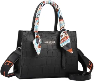 Handbag for Women Leather Top Handle Handbag Ribbon Handle Handbag with 2 Long Shoulder Straps