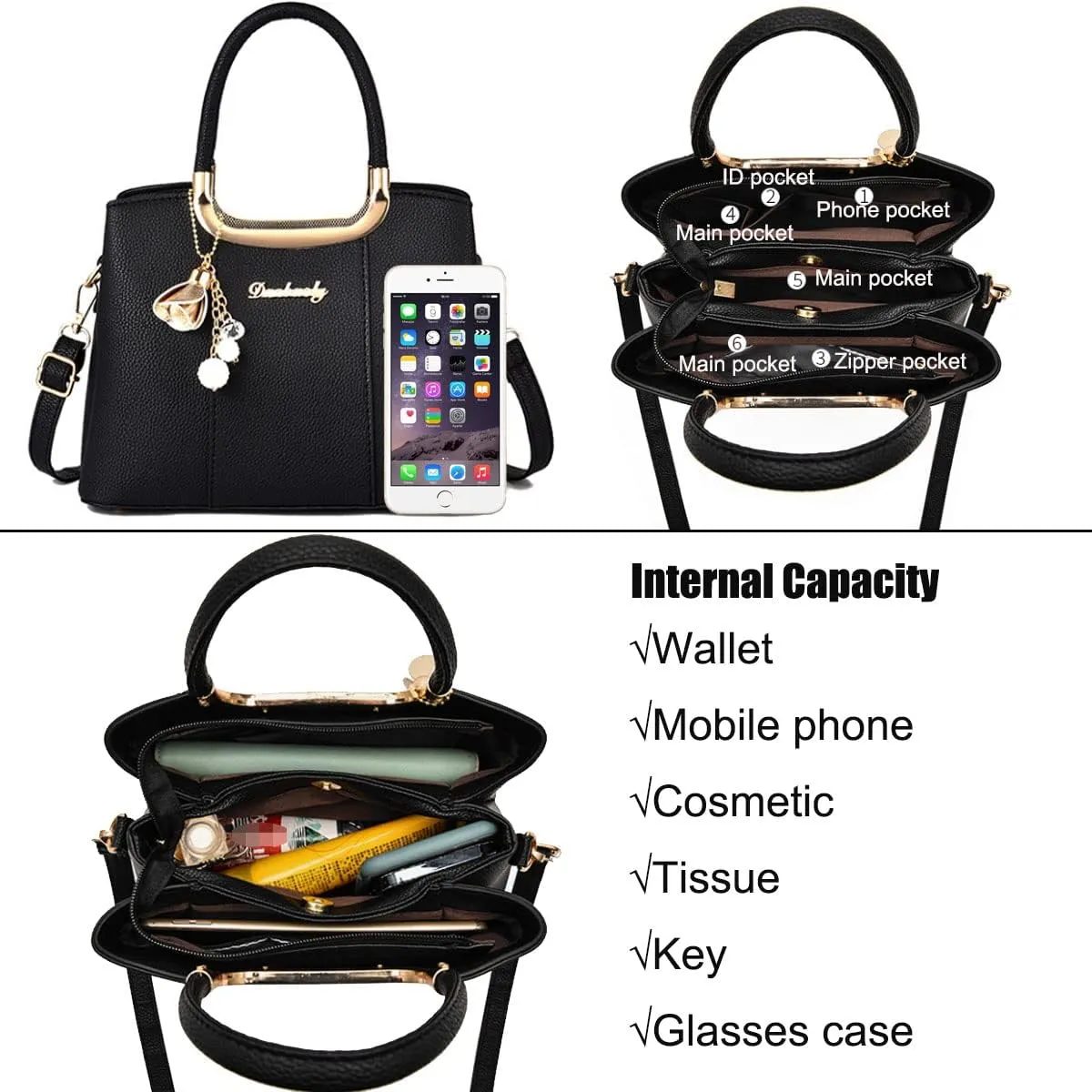 Handbags and Purses for Women PU Leather Shoulder Bags Pendant Satchel Crossbody Bag Top-Handle Tote
