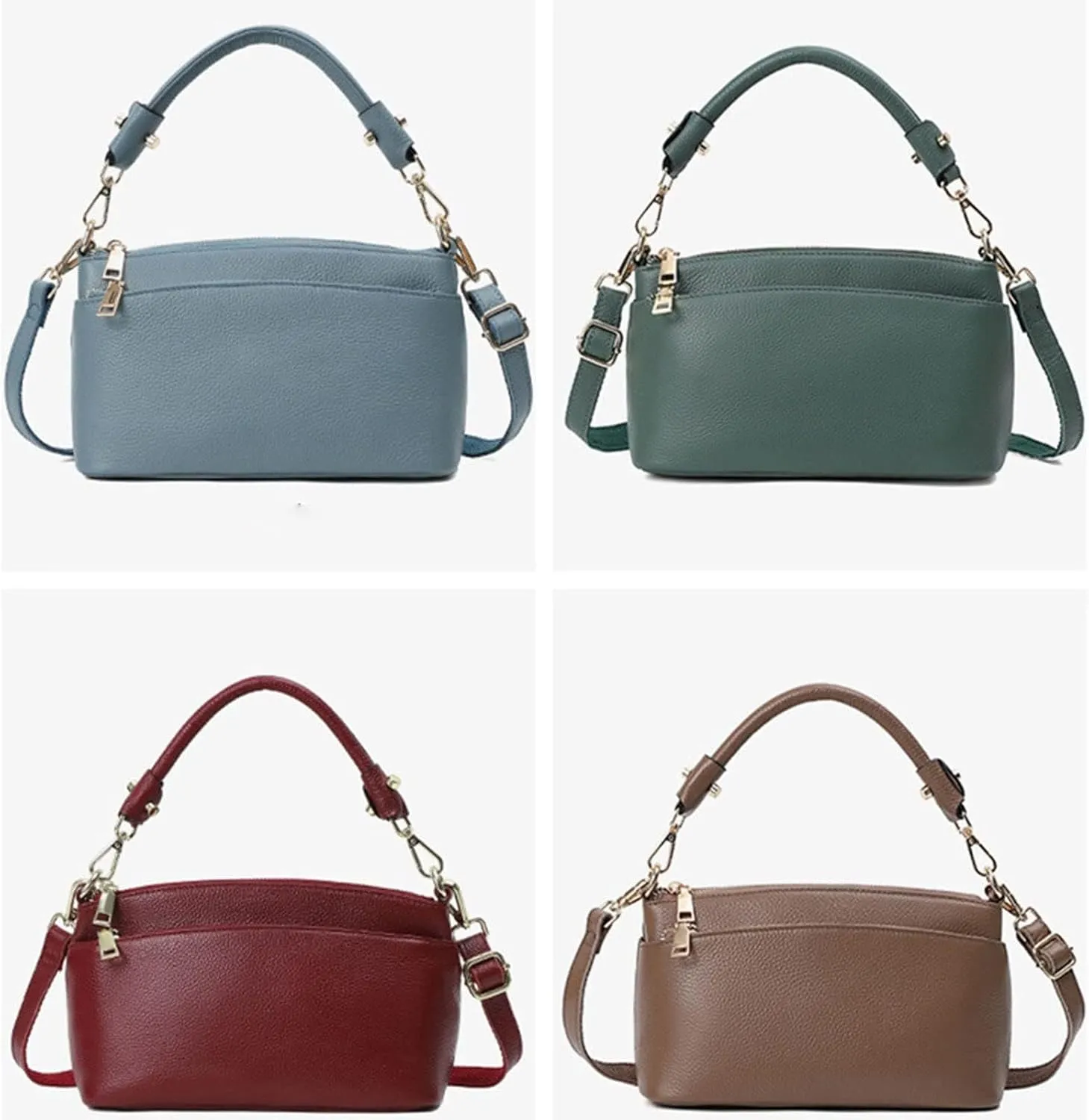 Handbags Shoulder Bags Leather Bag Women Cross Body Bag Black Handbag Zippers Ladies Cowhide Crossbody Bag Female Handba (Brown)