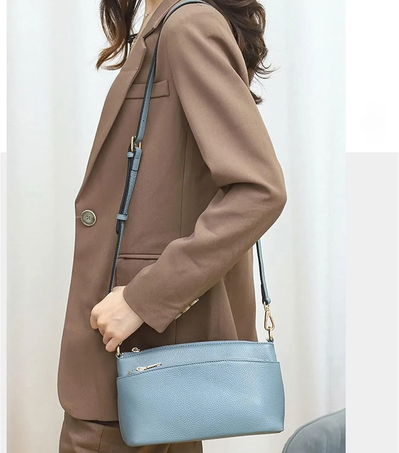 Handbags Shoulder Bags Leather Bag Women Cross Body Bag Black Handbag Zippers Ladies Cowhide Crossbody Bag Female Handba (Brown)