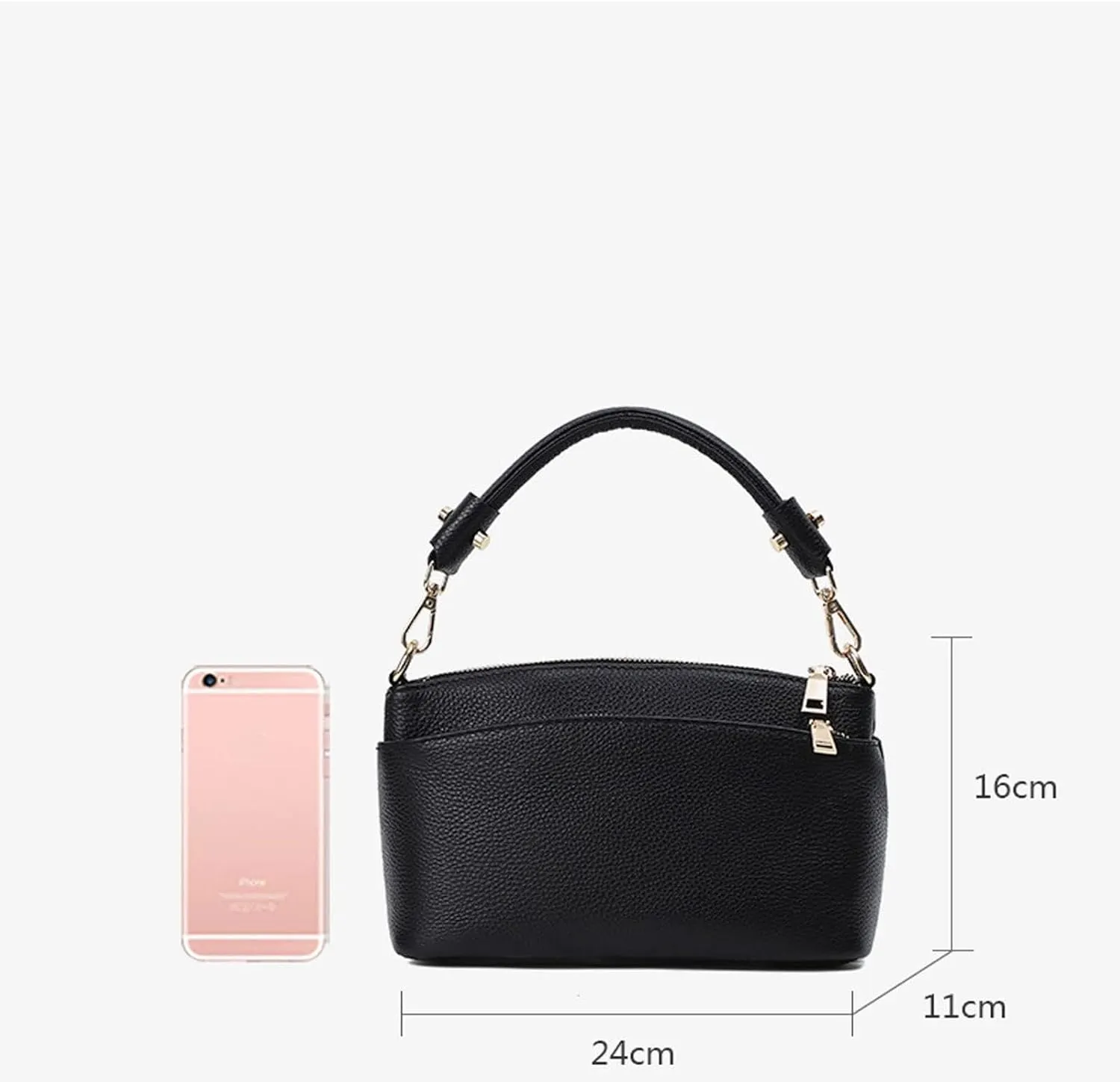 Handbags Shoulder Bags Leather Bag Women Cross Body Bag Black Handbag Zippers Ladies Cowhide Crossbody Bag Female Handba (Brown)