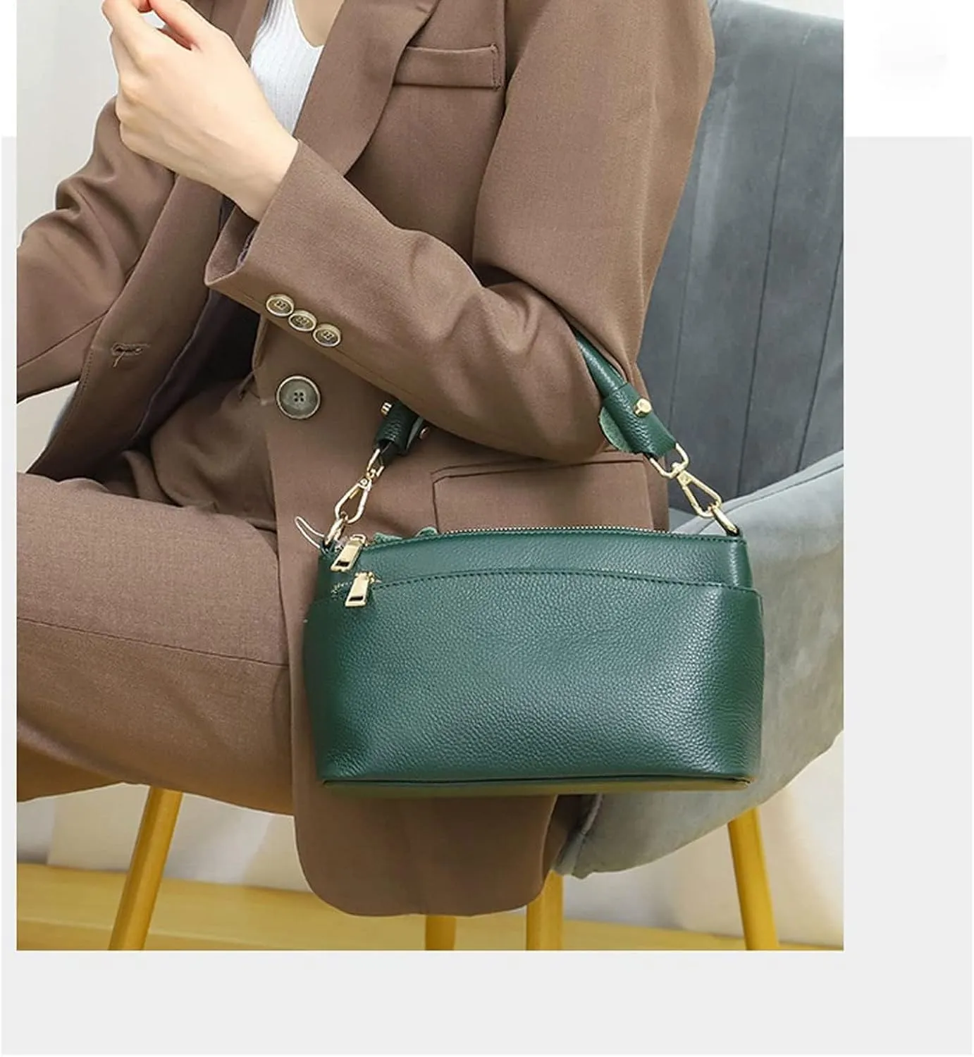 Handbags Shoulder Bags Leather Bag Women Cross Body Bag Black Handbag Zippers Ladies Cowhide Crossbody Bag Female Handba (Brown)