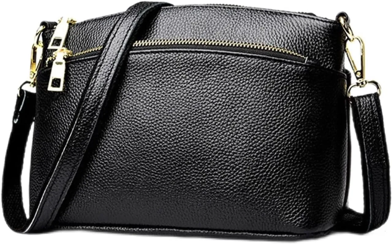 Handbags Shoulder Bags Leather Bag Women Cross Body Bag Black Handbag Zippers Ladies Cowhide Crossbody Bag Female Handba (Brown)