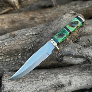 Handmade D2 Steel Fixed Blade Hunting Knife Use for Camping,Outdoor,Perfect Grip Bone Handle with Brass Premium Leather Sheath Gift for Men