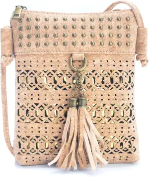 Handmade Natural Cork with Golden Accents Women's Cork Crossbody Bag Made in Portugal