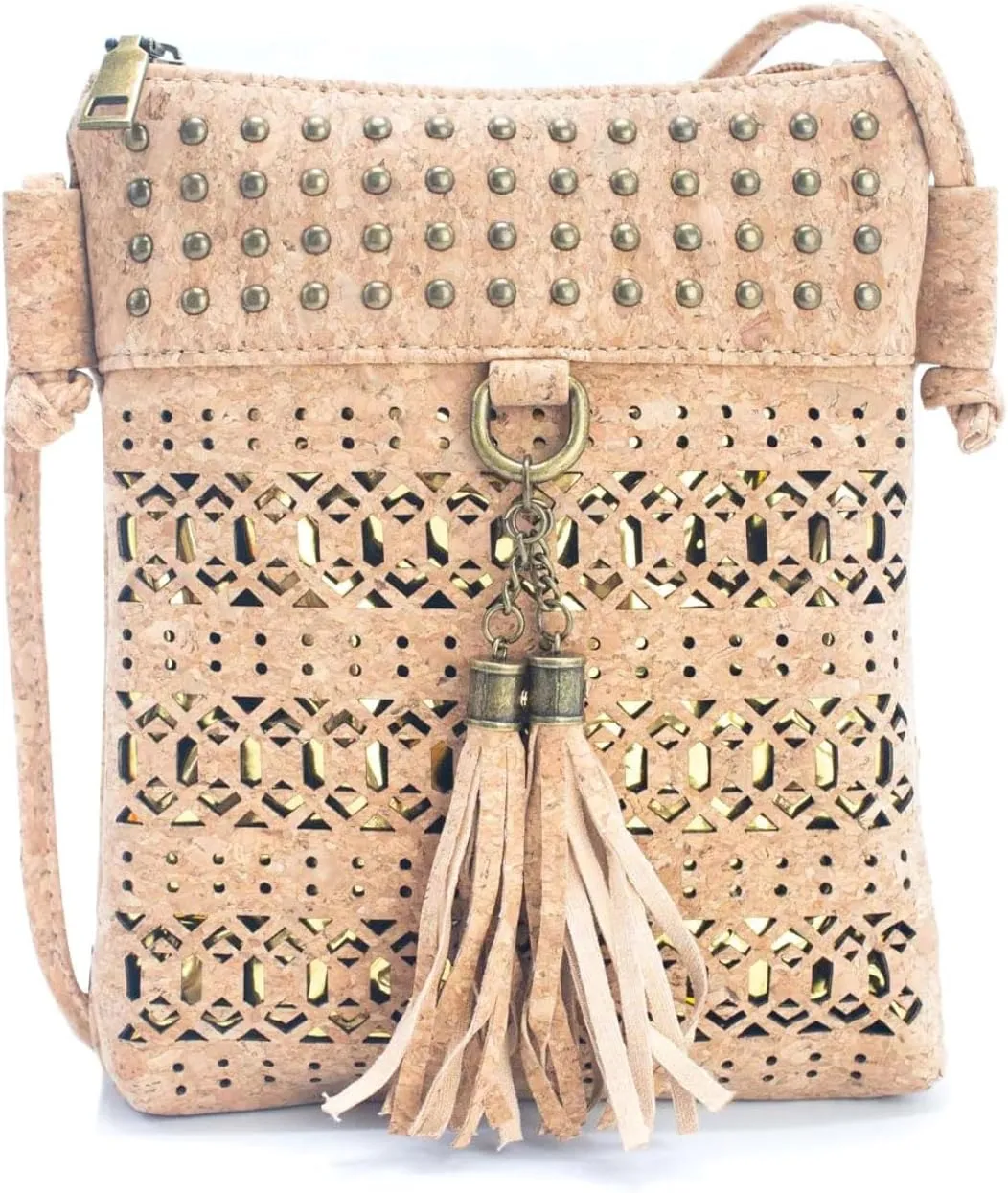 Handmade Natural Cork with Golden Accents Women's Cork Crossbody Bag Made in Portugal