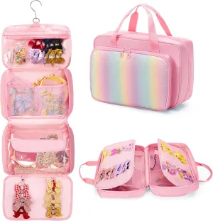Hanging Hair Accessories Organizer for Baby Girls, Hair Bow Storage Bag, Travel Hair Stuff Case for Hair Clips, Hair Ties, Headbands, Scrunchies, Pink (Bag only)