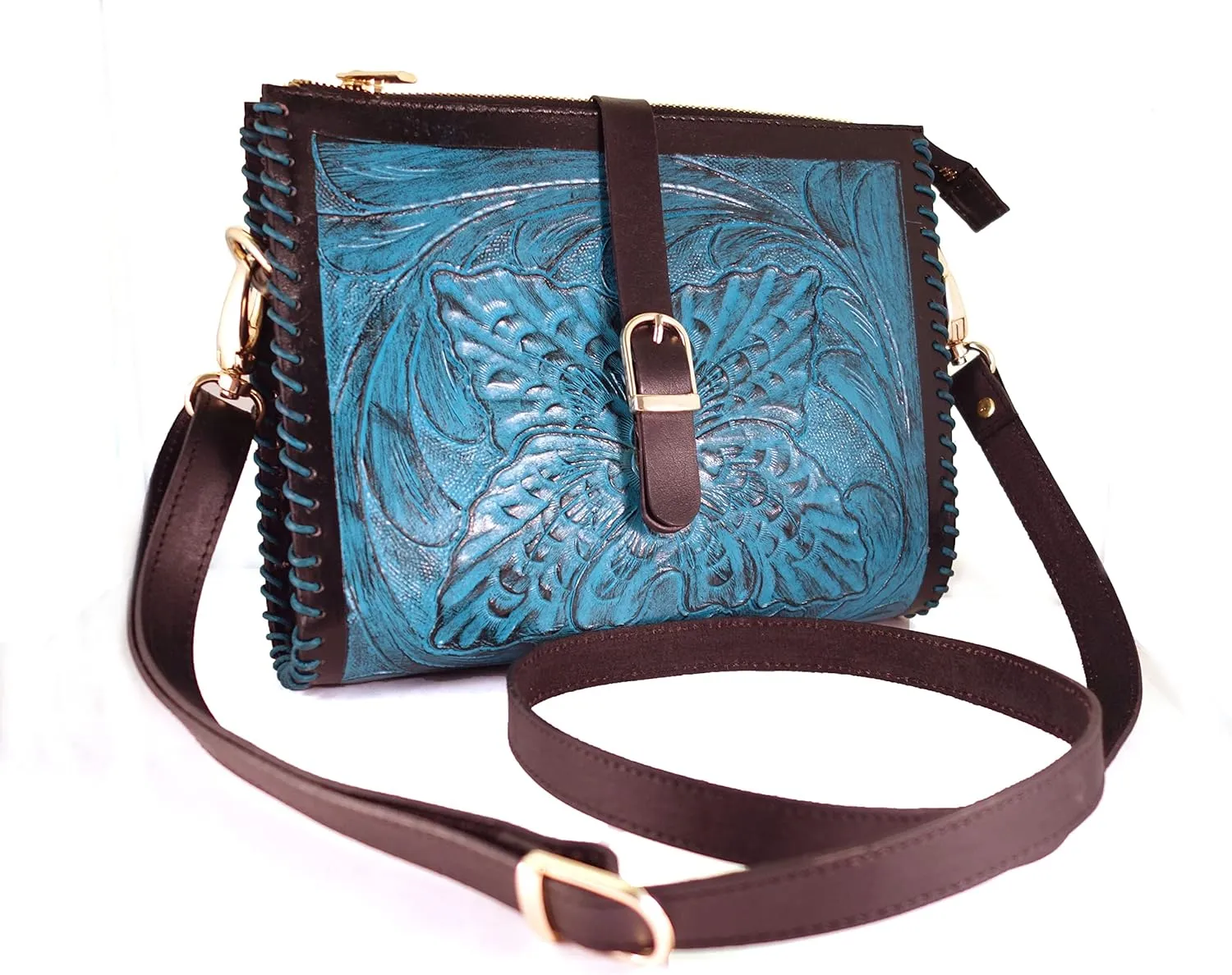 Hantooled Sling Leather Bag for Women, Tan Color, Crossbody Leather Bag, Women's Crossbody Handbag