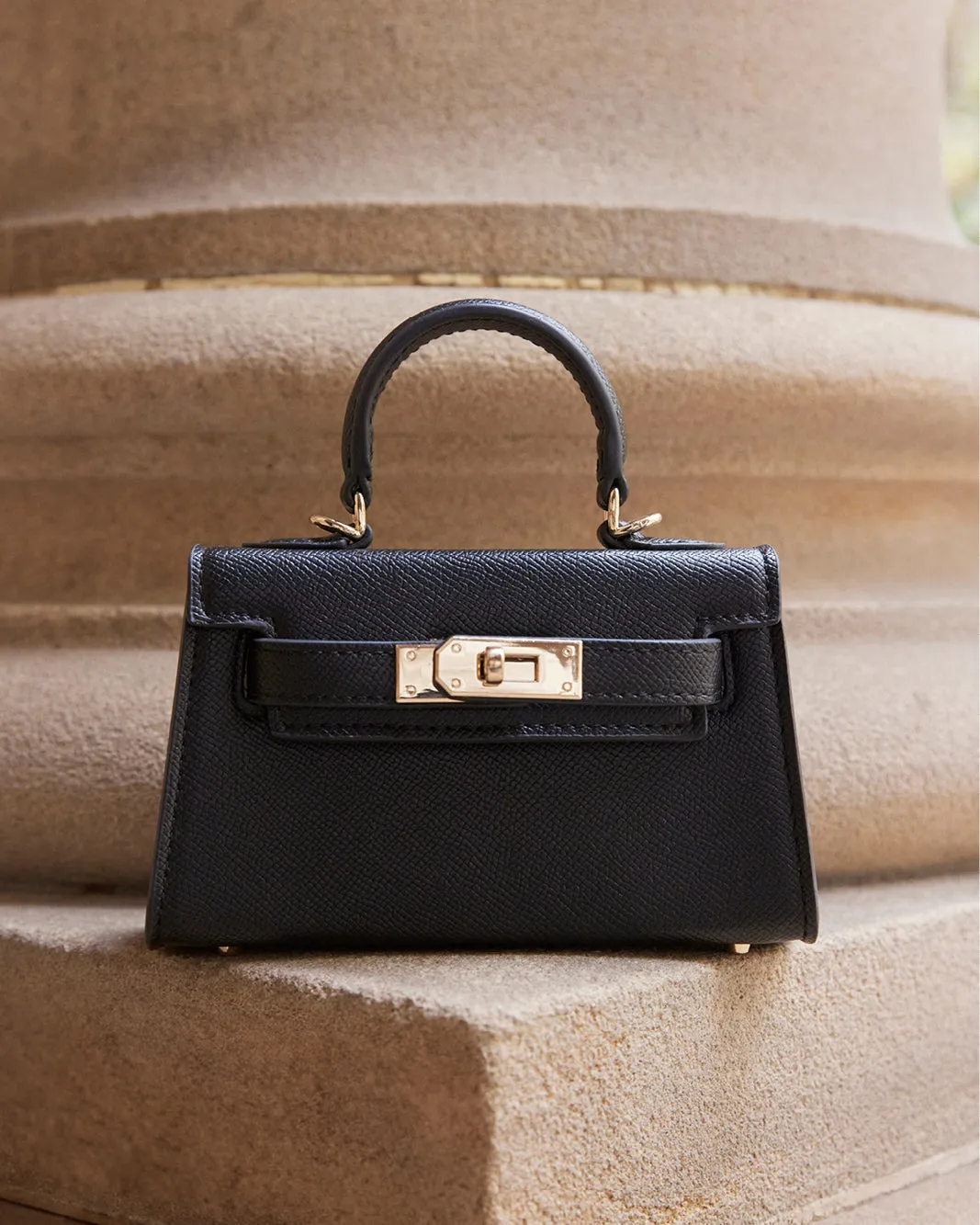 HARIETTE MINI HANDLE BAG - BLACK SAFFIANO