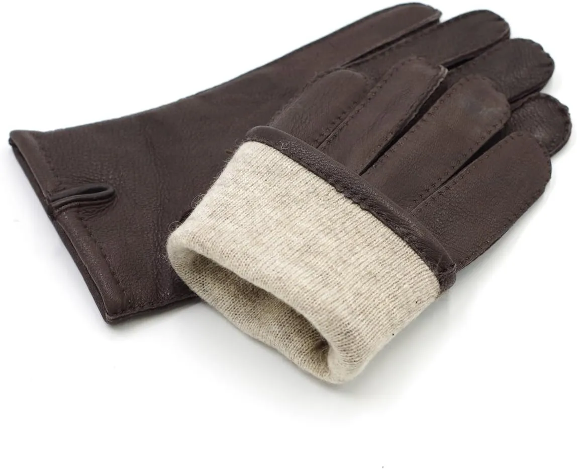 Harssidanzar Mens Deerskin Leather Gloves Cashmere Lined