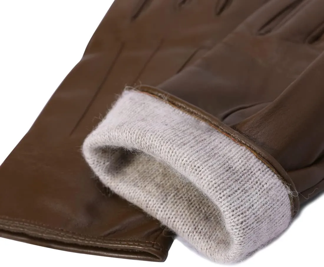Harssidanzar Womens Winter Warm Cashmere Lining Touchscreen Texting Warm Driving Lambskin Leather Gloves GL017