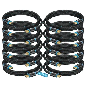 HDMI Cable 4K Ultra HD 3 Foot (10 Pack) Nylon Braided HDMI 2.0 Cable, High Speed 18Gbps 4K60Hz HDR, 3D, 2160p, 1080p, HDCP 2.2, ARC, HDMI Cables for Monitors, HDTV
