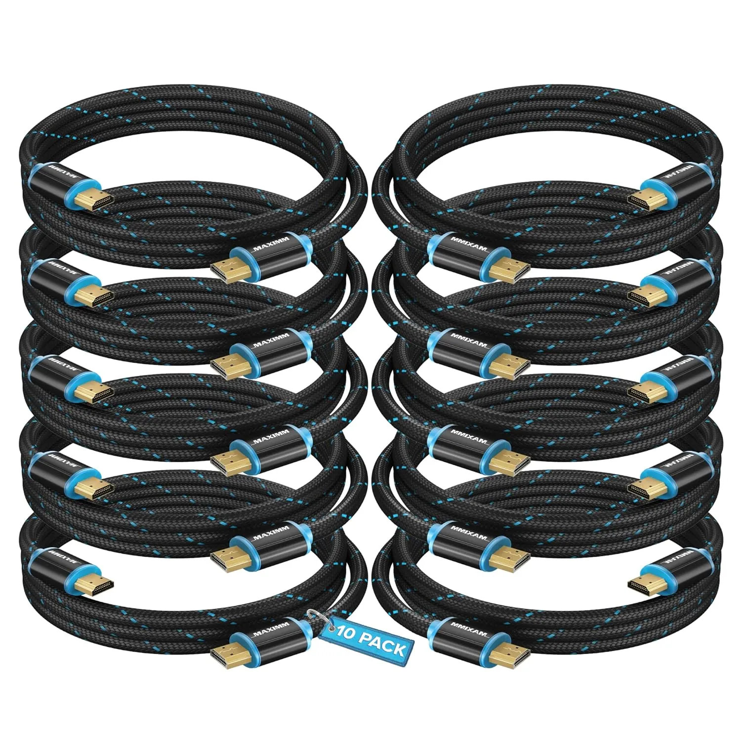 HDMI Cable 4K Ultra HD 3 Foot (10 Pack) Nylon Braided HDMI 2.0 Cable, High Speed 18Gbps 4K60Hz HDR, 3D, 2160p, 1080p, HDCP 2.2, ARC, HDMI Cables for Monitors, HDTV