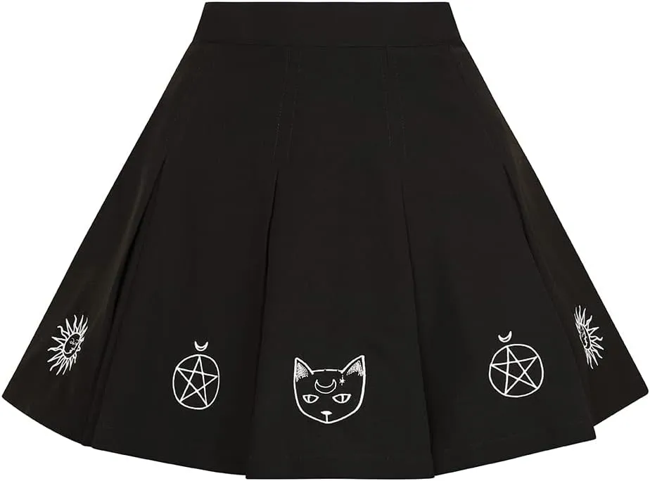 Hell Bunny Dawn Witchy Kitty Sun Moon and Stars Wicca Mini Skirt