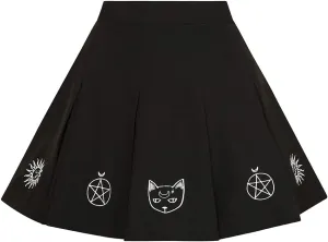 Hell Bunny Dawn Witchy Kitty Sun Moon and Stars Wicca Mini Skirt