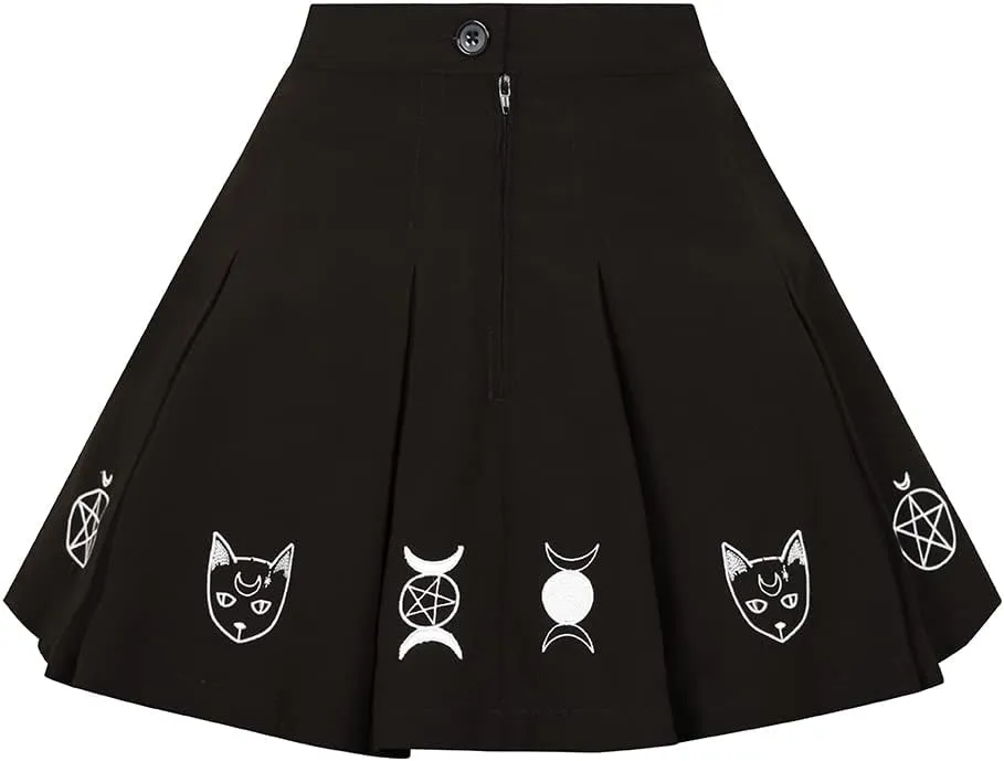 Hell Bunny Dawn Witchy Kitty Sun Moon and Stars Wicca Mini Skirt