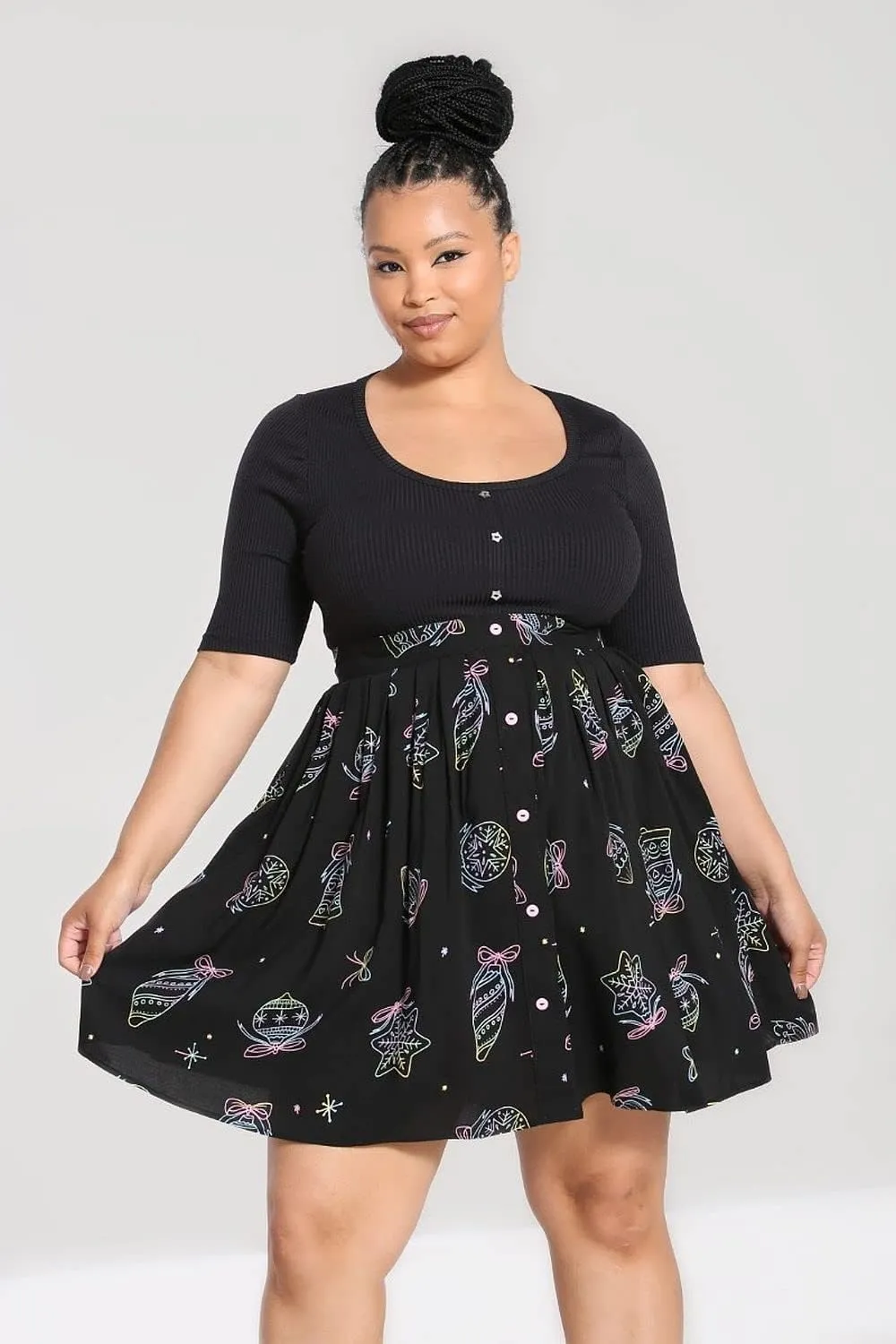 Hell Bunny Merry & Bright Pinup Retro 1950s Flare Mini Skirt