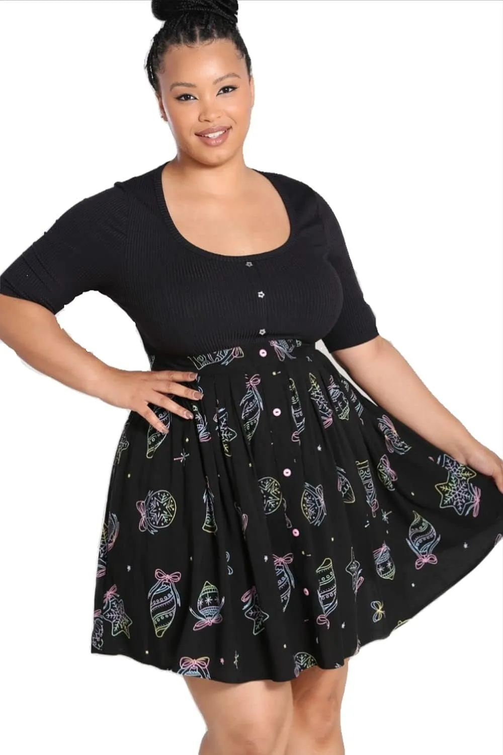 Hell Bunny Merry & Bright Pinup Retro 1950s Flare Mini Skirt