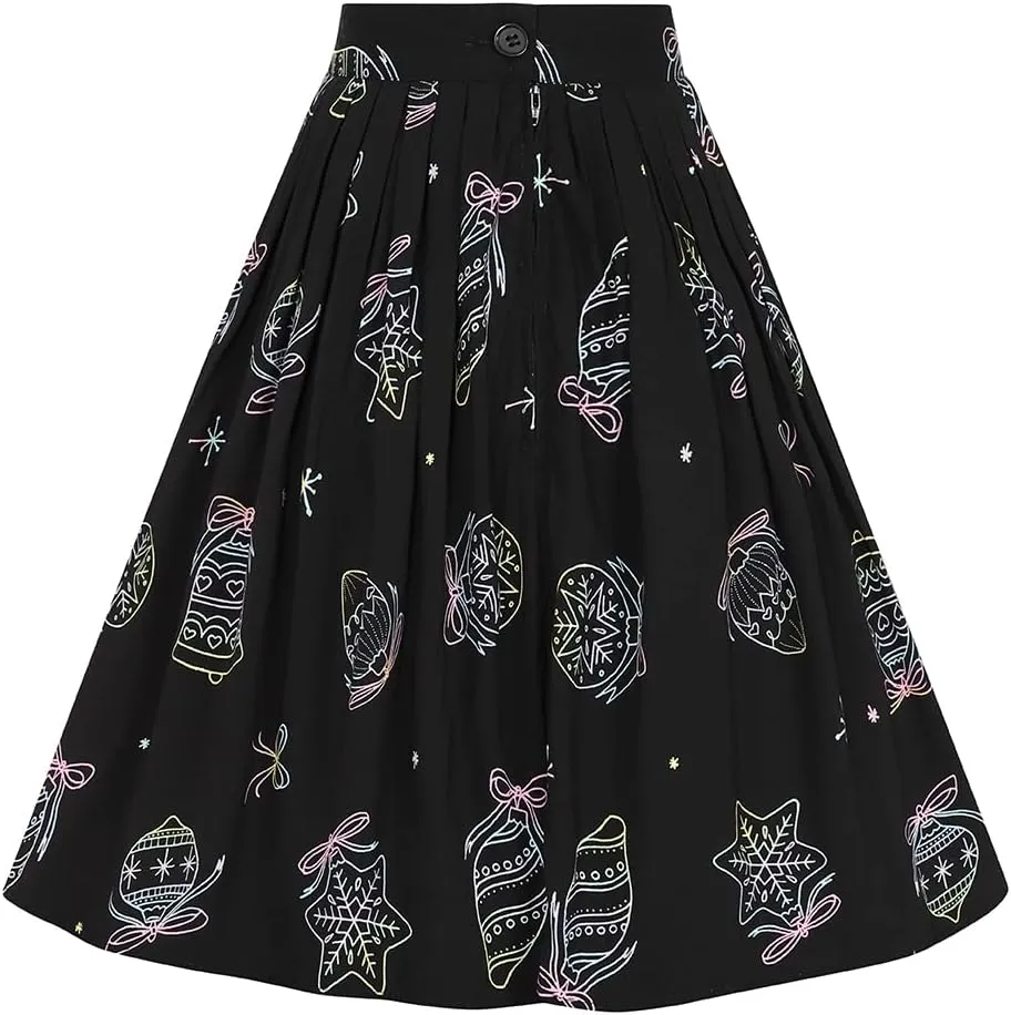 Hell Bunny Merry & Bright Pinup Retro 1950s Flare Mini Skirt