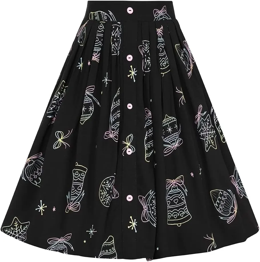 Hell Bunny Merry & Bright Pinup Retro 1950s Flare Mini Skirt