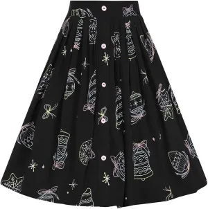 Hell Bunny Merry & Bright Pinup Retro 1950s Flare Mini Skirt