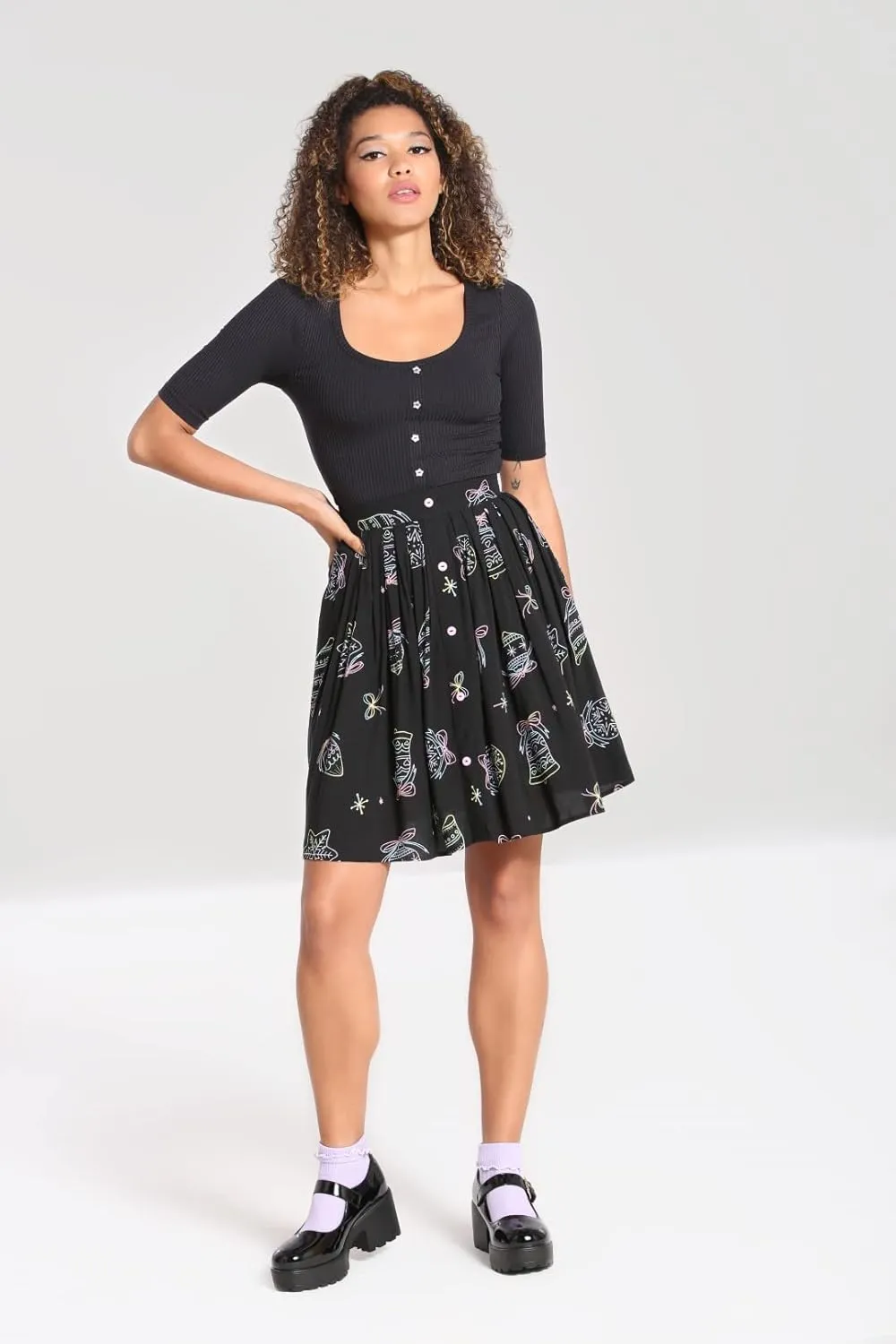 Hell Bunny Merry & Bright Pinup Retro 1950s Flare Mini Skirt