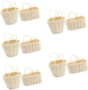 Hemoton 10pcs Mini Woven Basket Dollhouse Decor Furniture Accessories Realistic Design for Mini House Crafts for Photo Props and Boys and Girls Play