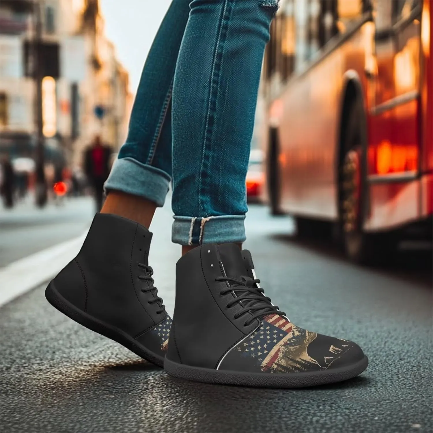 High Top Sneakers for Women Canvas Shoes Comfortable Flat Sneakers Casual Lace Up High Top PU Leather