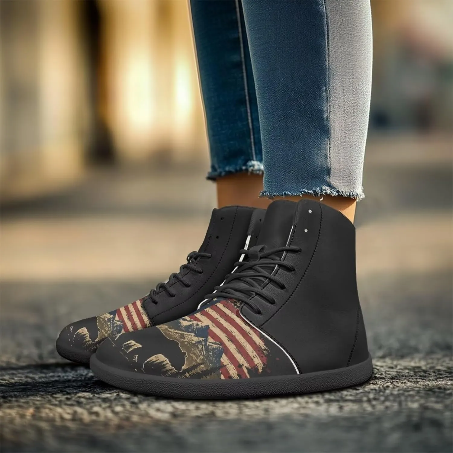 High Top Sneakers for Women Canvas Shoes Comfortable Flat Sneakers Casual Lace Up High Top PU Leather