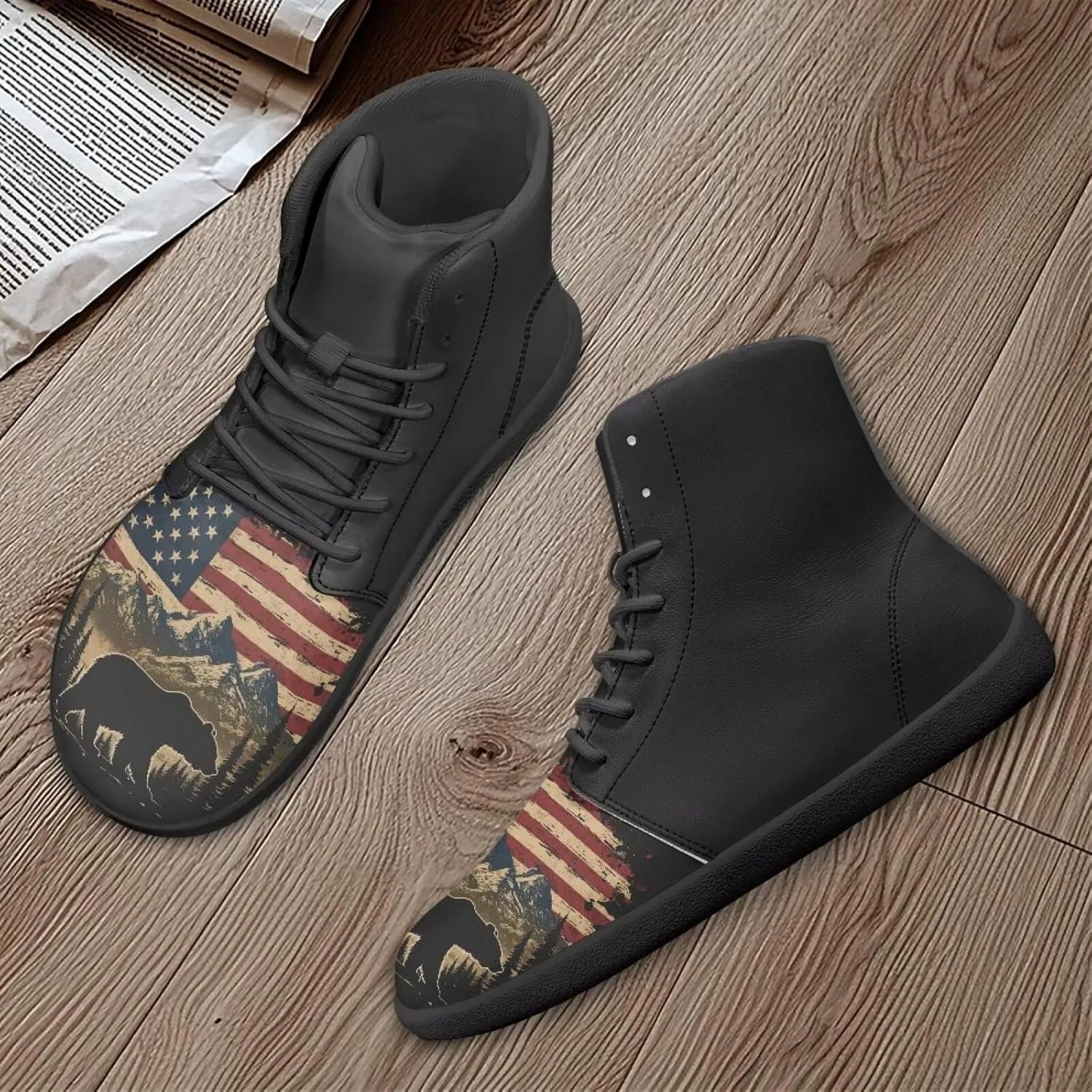 High Top Sneakers for Women Canvas Shoes Comfortable Flat Sneakers Casual Lace Up High Top PU Leather