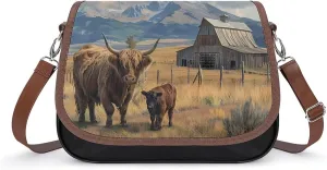 Highland Cattle Highland Cow Print Crossbody Bags for Women PU Leather Tote Bag Purse Shoulder Bag for Travel Office