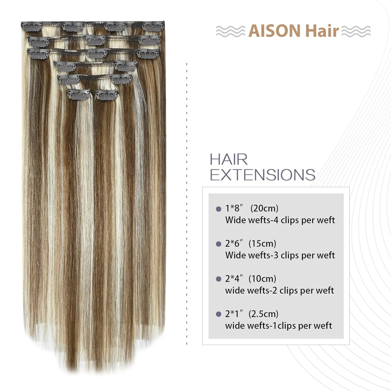 Highlight Clip in Hair Extensions Real Human Hair 70G Light Brown to Blonde Highlights 100% Remy Human Hair Extensions Straight 7pcs 16clips 18 Inch