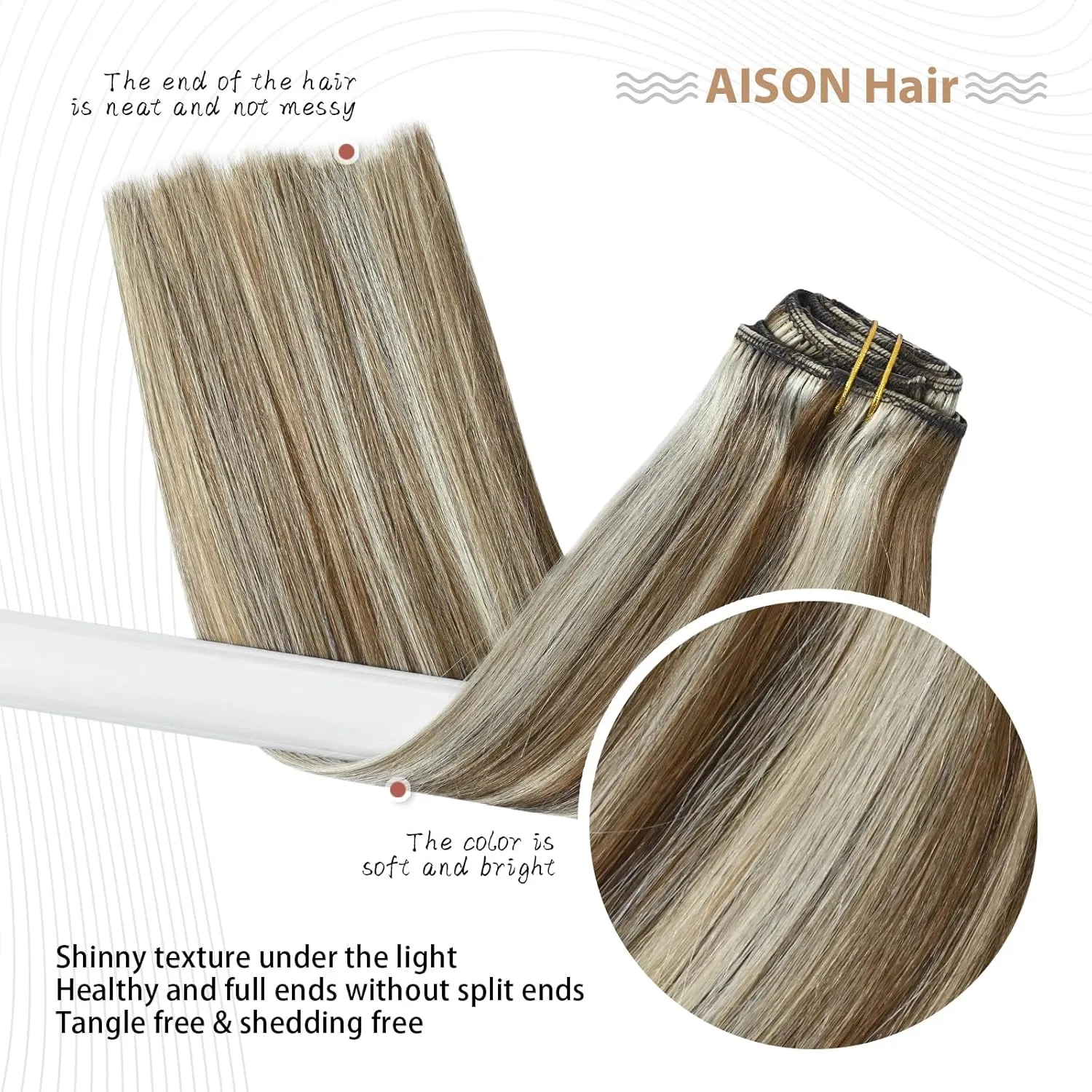 Highlight Clip in Hair Extensions Real Human Hair 70G Light Brown to Blonde Highlights 100% Remy Human Hair Extensions Straight 7pcs 16clips 18 Inch