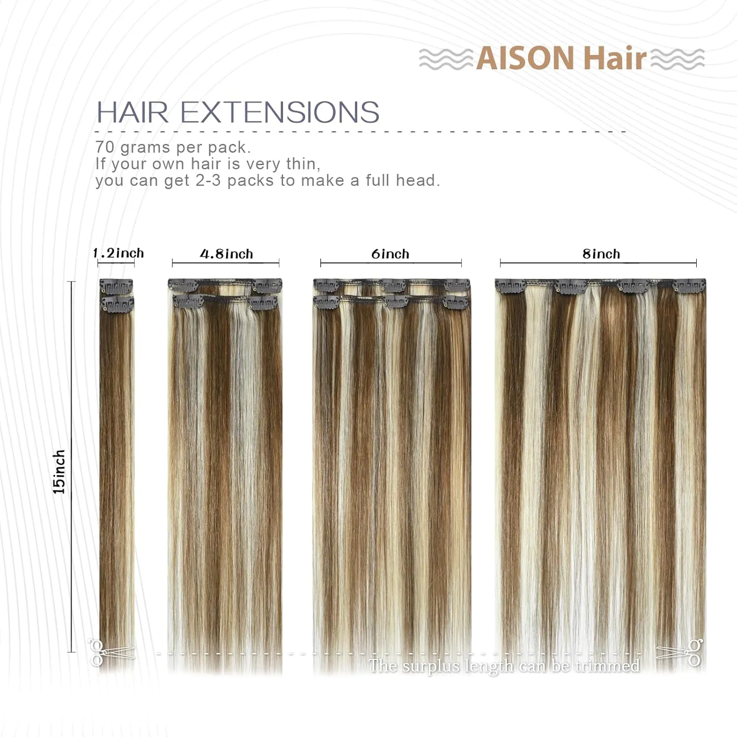 Highlight Clip in Hair Extensions Real Human Hair 70G Light Brown to Blonde Highlights 100% Remy Human Hair Extensions Straight 7pcs 16clips 18 Inch