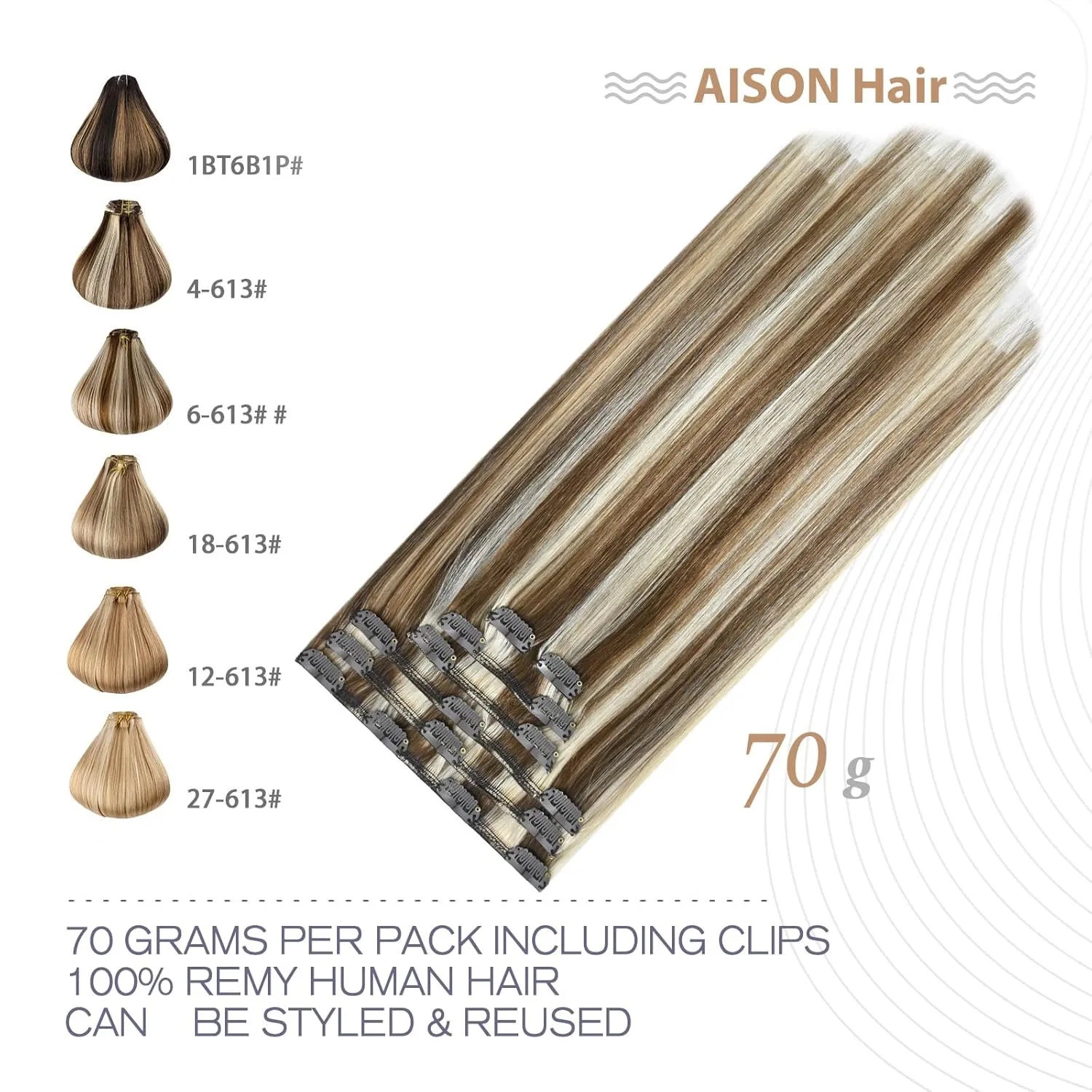 Highlight Clip in Hair Extensions Real Human Hair 70G Light Brown to Blonde Highlights 100% Remy Human Hair Extensions Straight 7pcs 16clips 18 Inch