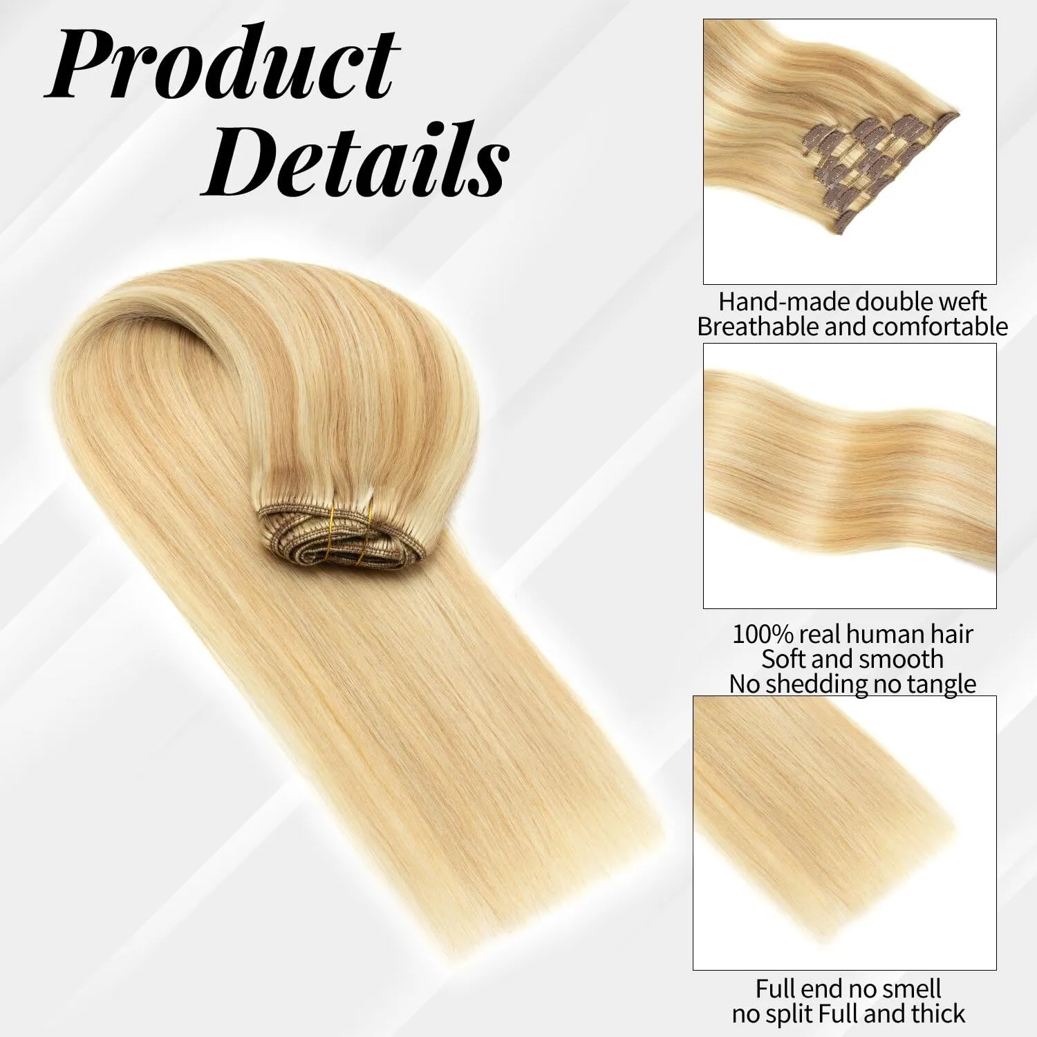Highlight Clip in Hair Extensions Real Human Hair Straight 22 Inch Light Brown Mixed Bleach Blonde 7pcs 120g Clip ins Extensions Brazilian Remy Human Hair 16 Clips Double Weft Human Hair For Women