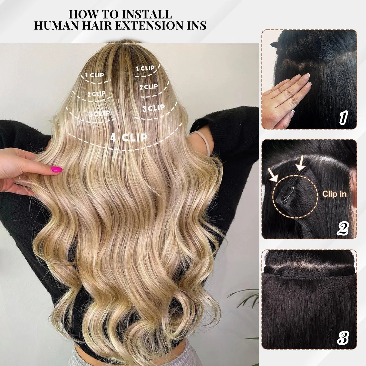 Highlight Clip in Hair Extensions Real Human Hair Straight 22 Inch Light Brown Mixed Bleach Blonde 7pcs 120g Clip ins Extensions Brazilian Remy Human Hair 16 Clips Double Weft Human Hair For Women