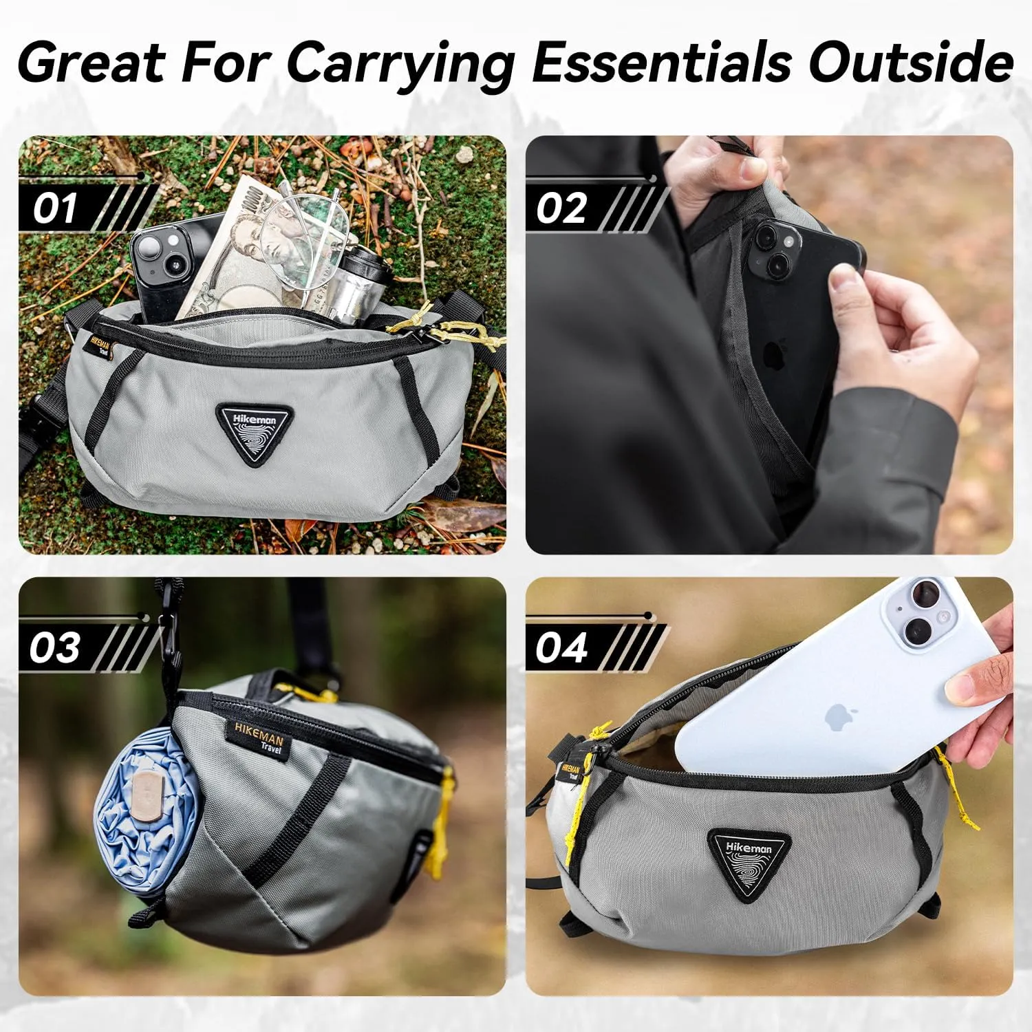 HIKEMAN Crossbody Fanny Pack for Men Hiking Waist Packs Multifunctional Outddoor Chest Bag Attached to Any Backpack Carry Fanny Pack for Walking Traveling Casual Cycling Running Hiking (Black)